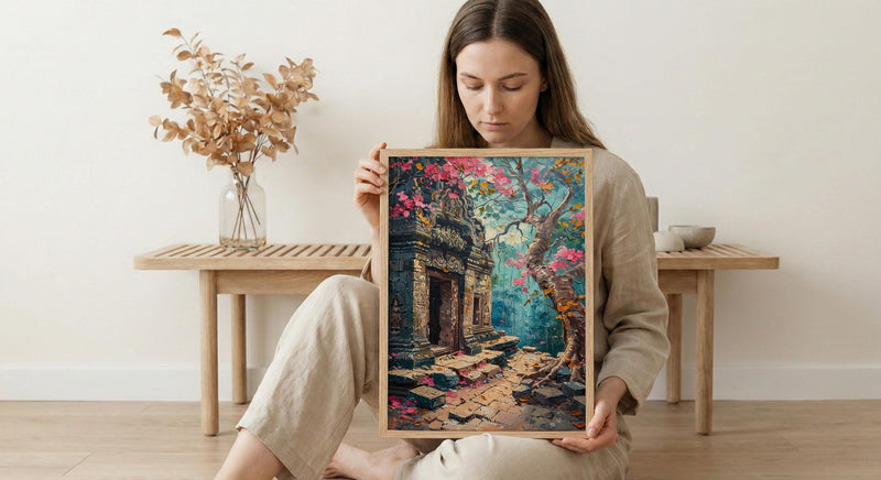 Angkor Wat Jungle Wall Decor, Ancient Ruins Spring Print - Above Bed Art