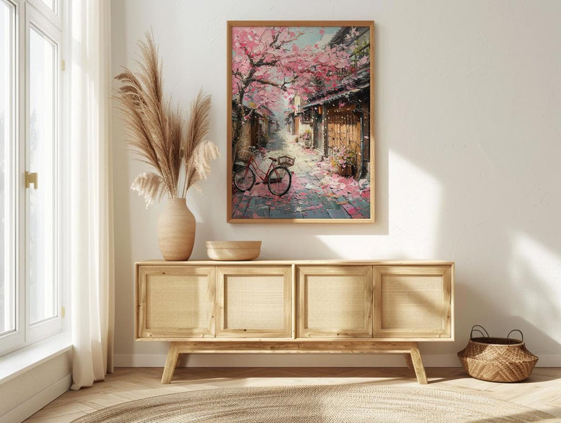 Kyoto Sakura Bicycle Art Print, Pink Cherry Blossom Decor - Housewarming Gift