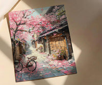 Kyoto Sakura Bicycle Art Print, Pink Cherry Blossom Decor - Housewarming Gift