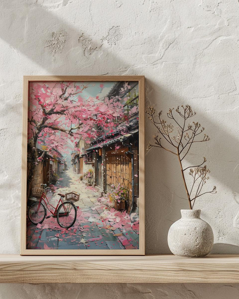 Kyoto Sakura Bicycle Art Print, Pink Cherry Blossom Decor - Housewarming Gift