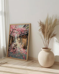 Kyoto Sakura Bicycle Art Print, Pink Cherry Blossom Decor - Housewarming Gift