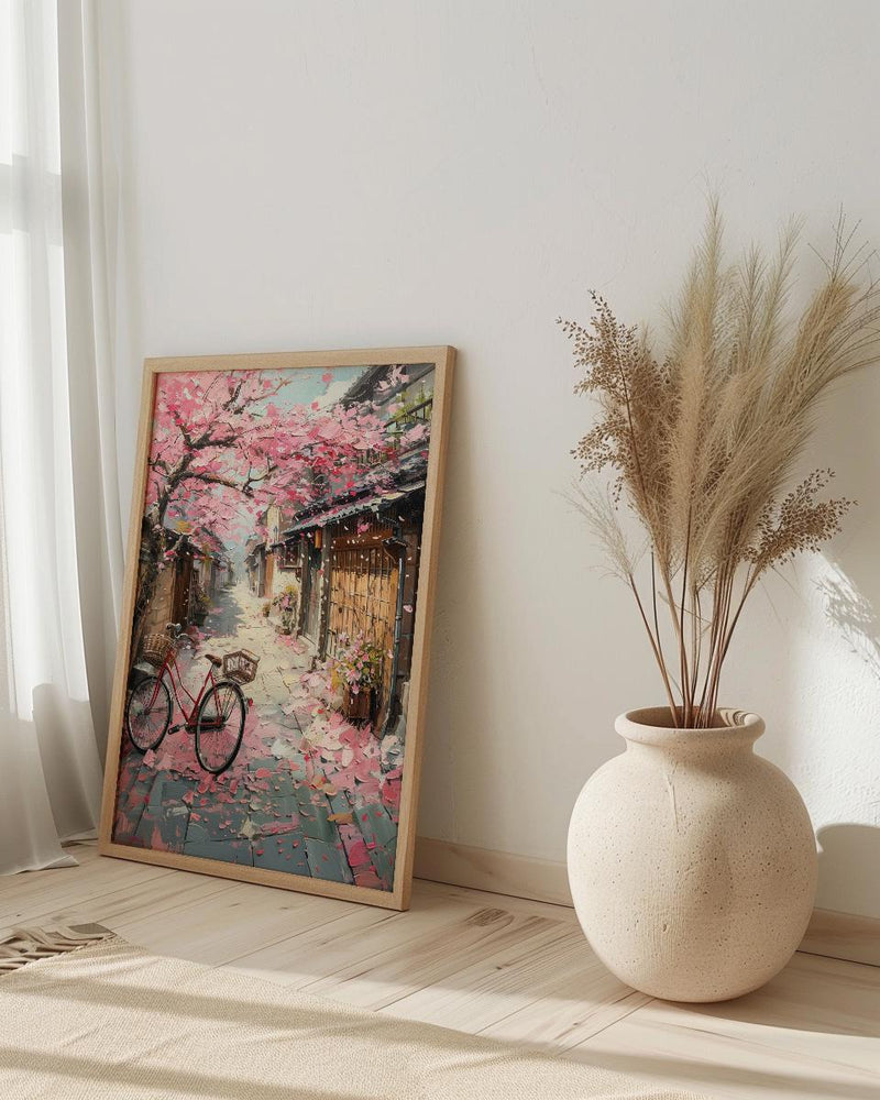 Kyoto Sakura Bicycle Art Print, Pink Cherry Blossom Decor - Housewarming Gift