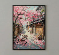 Kyoto Sakura Bicycle Art Print, Pink Cherry Blossom Decor - Housewarming Gift