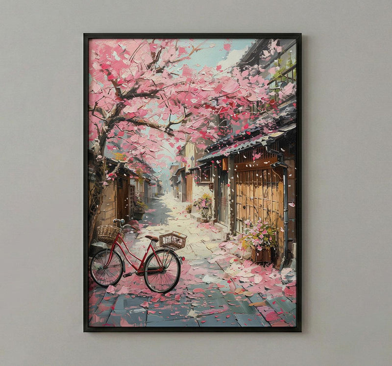 Kyoto Sakura Bicycle Art Print, Pink Cherry Blossom Decor - Housewarming Gift