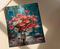 Hanoi Lotus Bicycle Wall Art, Pink Spring Floral Decor - Living Room Decor