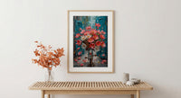 Hanoi Lotus Bicycle Wall Art, Pink Spring Floral Decor - Living Room Decor