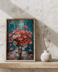 Hanoi Lotus Bicycle Wall Art, Pink Spring Floral Decor - Living Room Decor