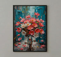 Hanoi Lotus Bicycle Wall Art, Pink Spring Floral Decor - Living Room Decor