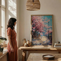 Jinhae Cherry Blossom Poster, Retro Bicycle Spring Art - Housewarming Gift