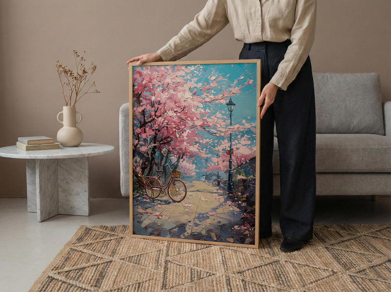 Jinhae Cherry Blossom Poster, Retro Bicycle Spring Art - Housewarming Gift