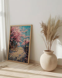 Jinhae Cherry Blossom Poster, Retro Bicycle Spring Art - Housewarming Gift