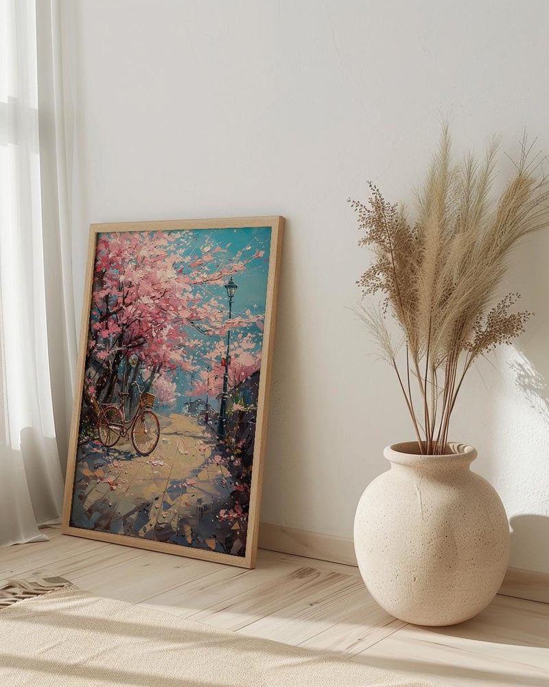 Jinhae Cherry Blossom Poster, Retro Bicycle Spring Art - Housewarming Gift