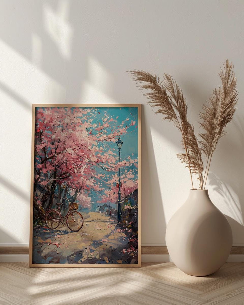 Jinhae Cherry Blossom Poster, Retro Bicycle Spring Art - Housewarming Gift