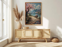 Hangzhou Peach Blossom Wall Decor, Pink Floral Print - Thick Oil Painting Style