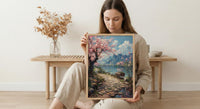 Hangzhou Peach Blossom Wall Decor, Pink Floral Print - Thick Oil Painting Style