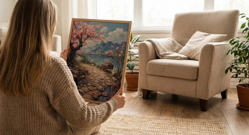 Hangzhou Peach Blossom Wall Decor, Pink Floral Print - Thick Oil Painting Style