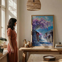 Nara Wisteria Street Poster, Purple Spring Floral Decor - Palette Knife Painting Style