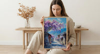 Nara Wisteria Street Poster, Purple Spring Floral Decor - Palette Knife Painting Style