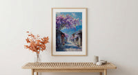 Nara Wisteria Street Poster, Purple Spring Floral Decor - Palette Knife Painting Style