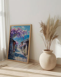 Nara Wisteria Street Poster, Purple Spring Floral Decor - Palette Knife Painting Style