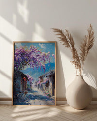 Nara Wisteria Street Poster, Purple Spring Floral Decor - Palette Knife Painting Style