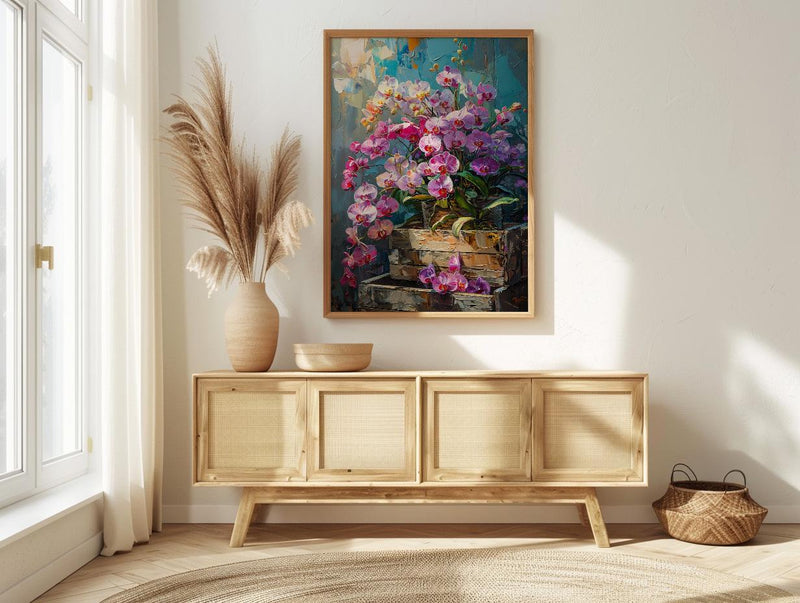 Bangkok Orchid Market Wall Decor, Purple Tropical Floral Print - Living Room Decor