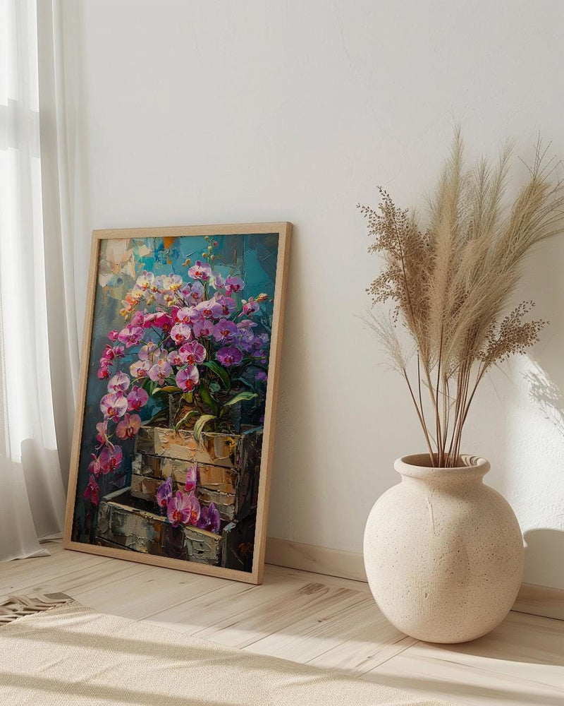 Bangkok Orchid Market Wall Decor, Purple Tropical Floral Print - Living Room Decor