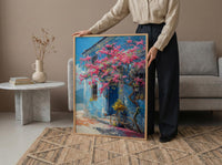 Penang Trishaw Art Print, Pink Bougainvillea Spring Decor - Living Room Decor