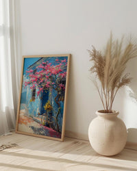 Penang Trishaw Art Print, Pink Bougainvillea Spring Decor - Living Room Decor