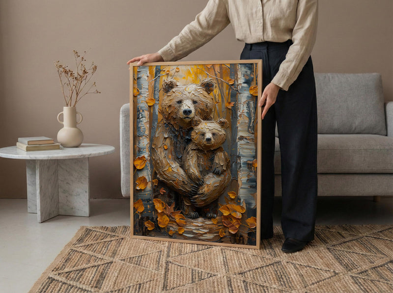 Bear and Cub Poster, Cozy Woodland Mom Decor - Mother's Day Gift