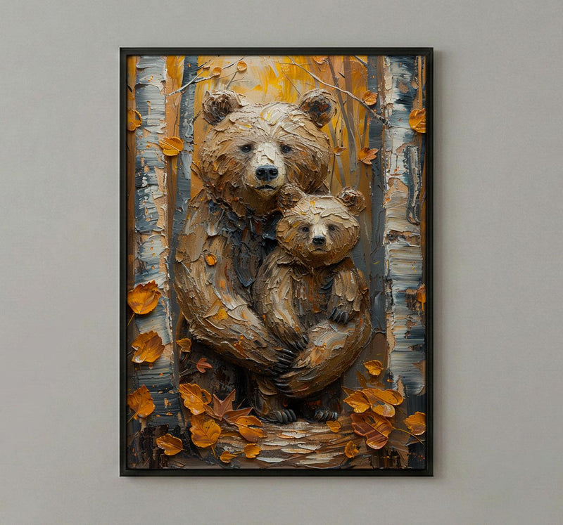 Bear and Cub Poster, Cozy Woodland Mom Decor - Mother's Day Gift