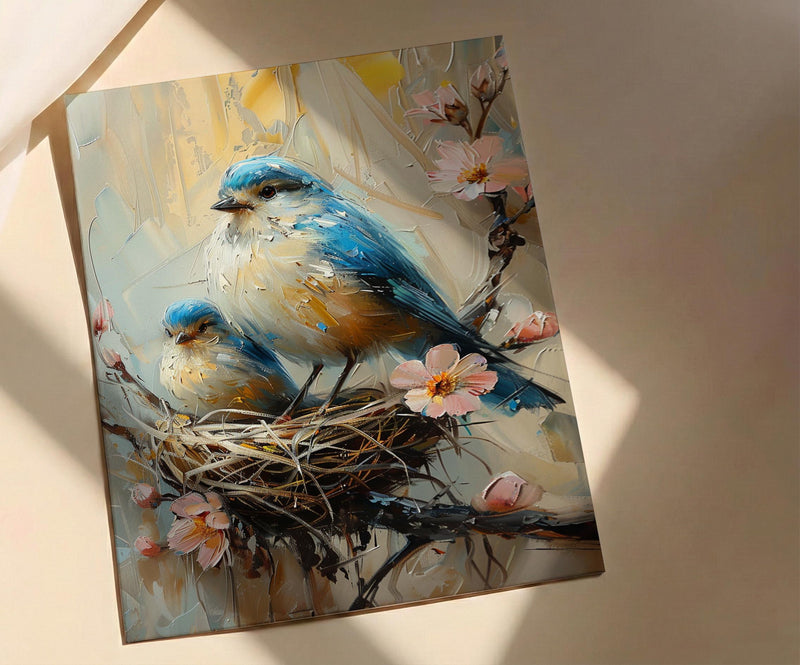 Mother Bird Wall Decor, Nesting Spring Print - Gift for Mom