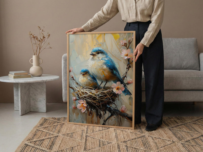 Mother Bird Wall Decor, Nesting Spring Print - Gift for Mom