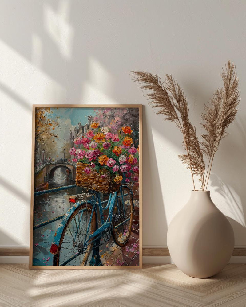 Amsterdam Tulip Bicycle Art Print, Pink Spring Canal Decor - Housewarming Gift