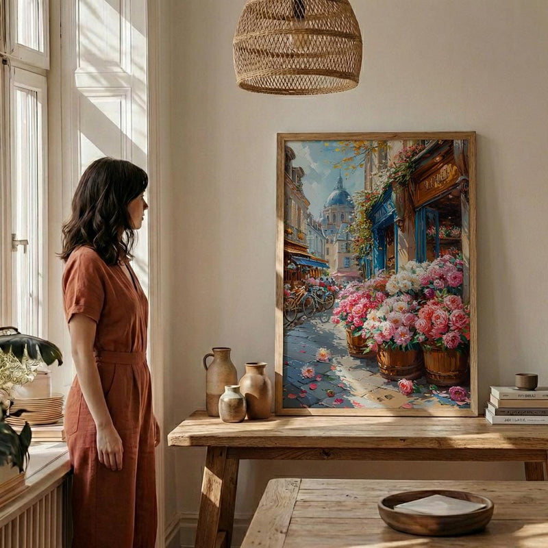 Paris Flower Market Wall Art, French Spring Street Decor - Living Room Poster
