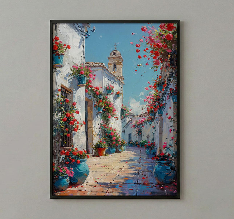 Cordoba Courtyard Wall Decor, Red Geranium Spring Print - Entryway Decor