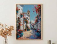 Cordoba Courtyard Wall Decor, Red Geranium Spring Print - Entryway Decor