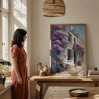 London Wisteria Street Art Print, Chelsea Spring Floral Decor - Thick Oil Painting Style