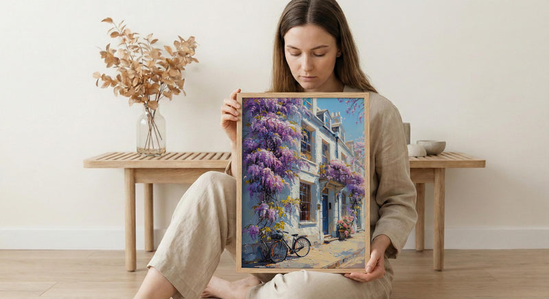 London Wisteria Street Art Print, Chelsea Spring Floral Decor - Thick Oil Painting Style
