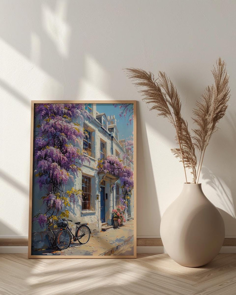 London Wisteria Street Art Print, Chelsea Spring Floral Decor - Thick Oil Painting Style