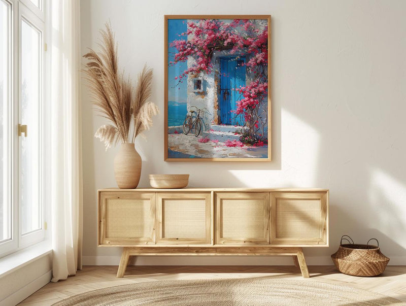 Crete Bougainvillea Wall Art, Greek Island Spring Poster - Above Bed Art