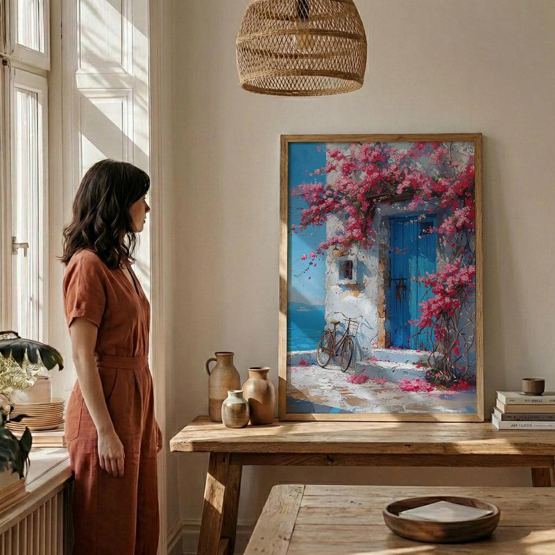 Crete Bougainvillea Wall Art, Greek Island Spring Poster - Above Bed Art