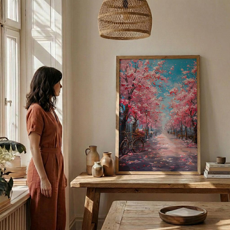 Bonn Cherry Blossom Wall Decor, Pink Floral Tunnel Print - Living Room Decor