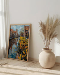 Bruges Daffodil Canal Art Print, Medieval Spring Village - Housewarming Gift