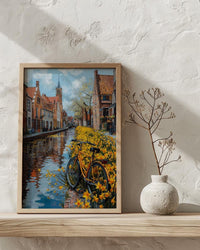 Bruges Daffodil Canal Art Print, Medieval Spring Village - Housewarming Gift