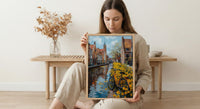 Bruges Daffodil Canal Art Print, Medieval Spring Village - Housewarming Gift