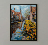 Bruges Daffodil Canal Art Print, Medieval Spring Village - Housewarming Gift