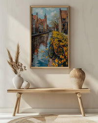 Bruges Daffodil Canal Art Print, Medieval Spring Village - Housewarming Gift