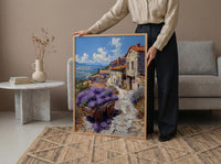 Provence Lavender Wall Art, Rustic Wood Cart Spring Poster - Textured Impasto Oil Painting