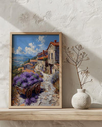 Provence Lavender Wall Art, Rustic Wood Cart Spring Poster - Textured Impasto Oil Painting